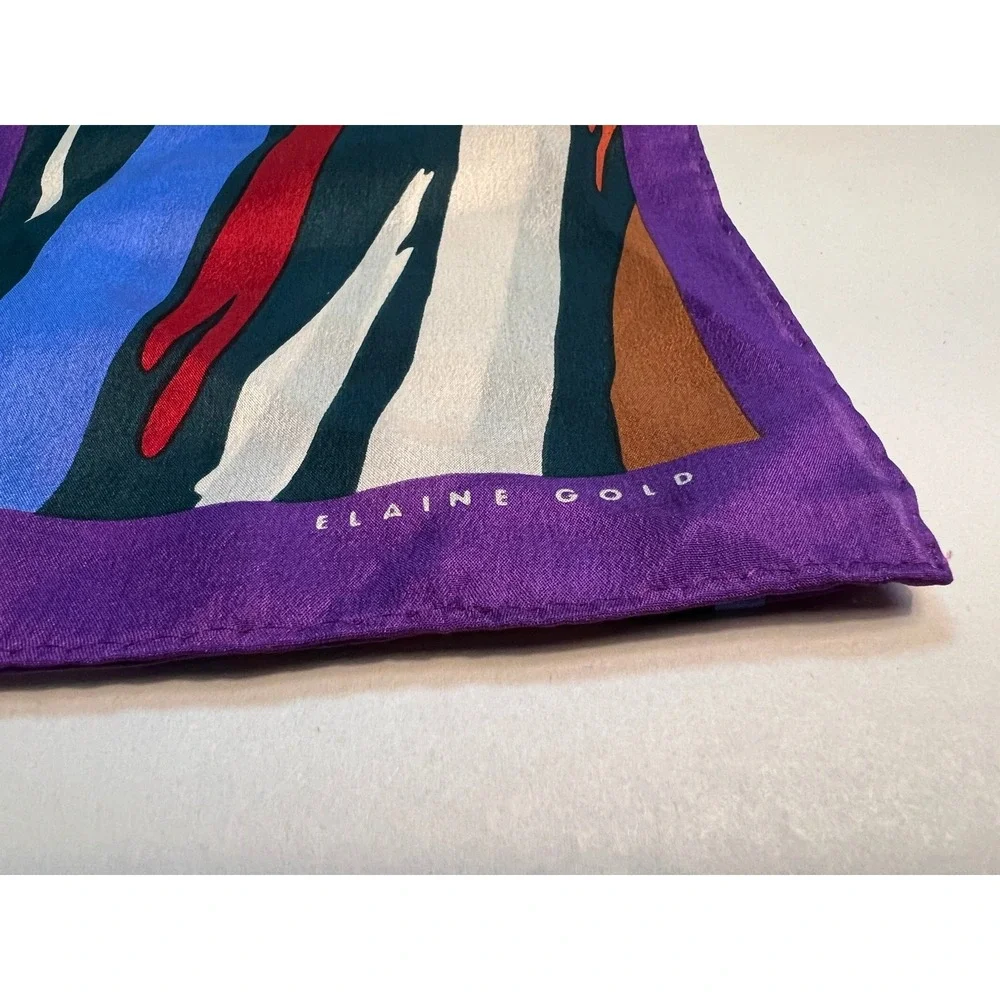 Elaine Gold 100%‎ Silk Scarf Vibrant Multicolor Abstract Design 10